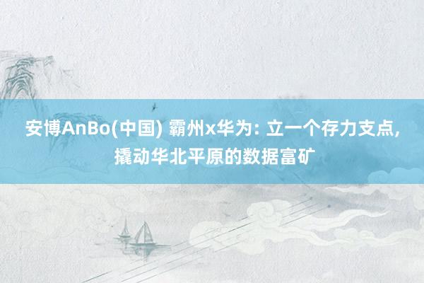 安博AnBo(中国) 霸州x华为: 立一个存力支点, 撬动华北平原的数据富矿